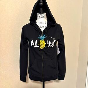Volcom Aloha black zip-up hoodie.  Black. Size small